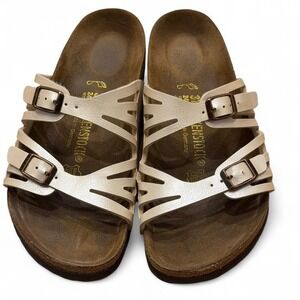 Birkenstock Granada Sandals EU 37 US 6.5 Metallic Cream Cutout Slide